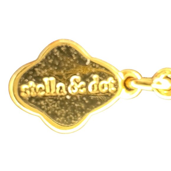 Stella & Dot Gold-Tone Necklace Aqua Druzy Pendant Crystal Accents Original Box - Picture 6 of 7